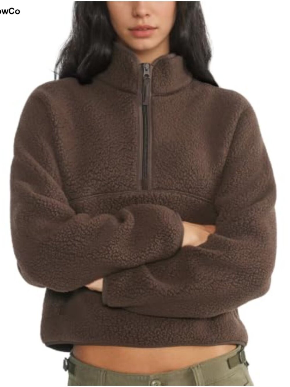 Womens Fleece Half Zip Pullover Fuzzy Sherpa Sweatshirt with Pockets